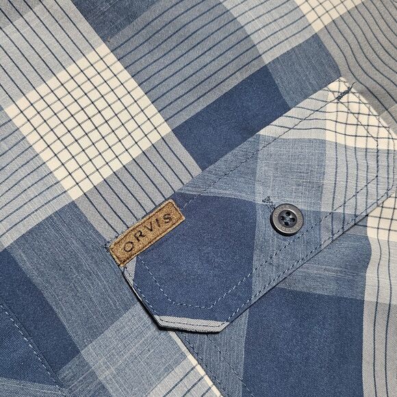 Orvis Button Up Shirt Adult Large White Blue Vented Polyester Outdoor Mens - Picture 5 of 11